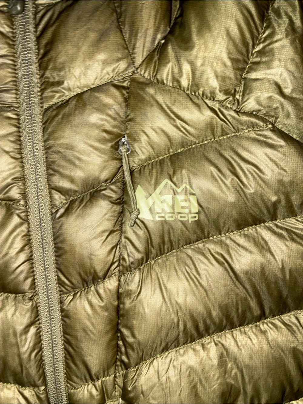 REI Co-op Olive Green Quilted Hooded Down Jacket - Picture 2 of 3